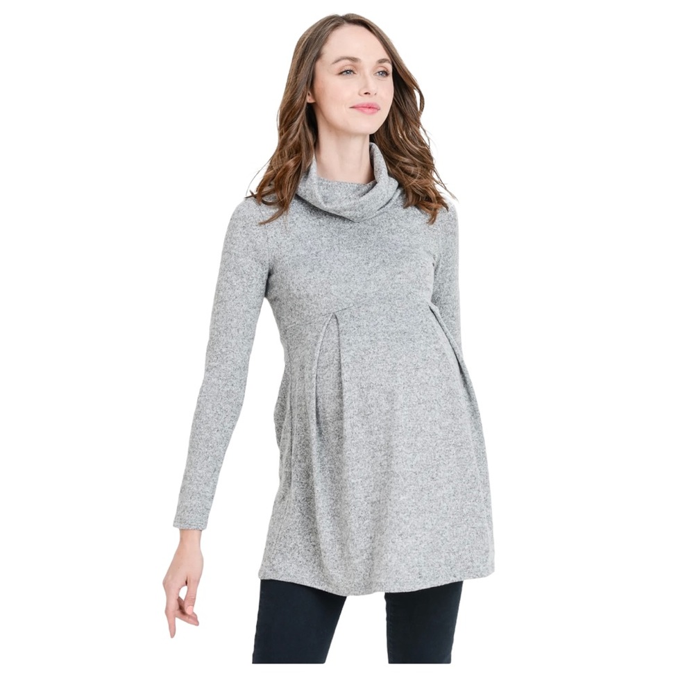 Hello Miz Maternity Tunic Sweater  in Heather Gray Cowl-Neck Size Small